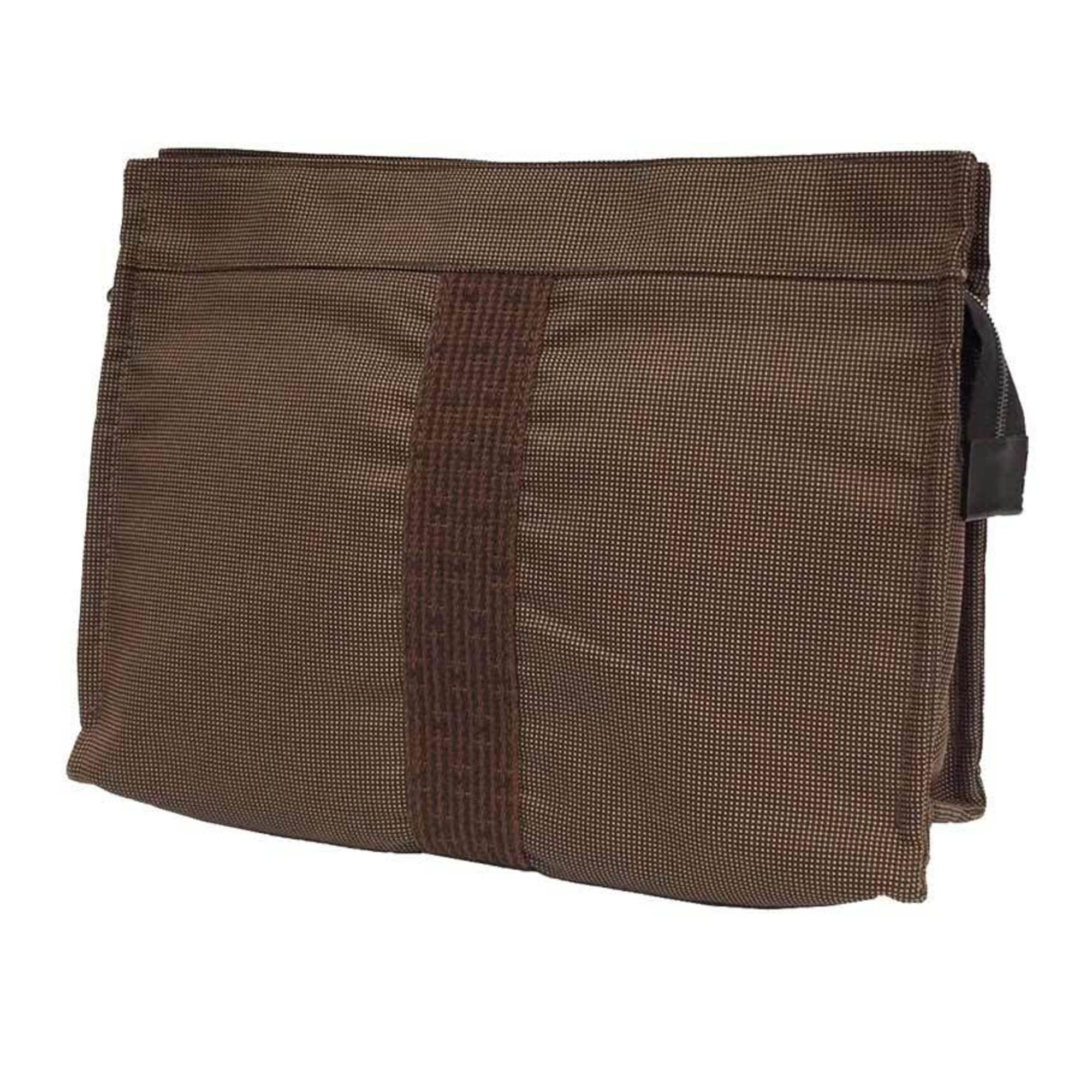 Hermes Yale Line Pouch Mm Second Bag Clutch Nylon Canvas Brown Men's Women's